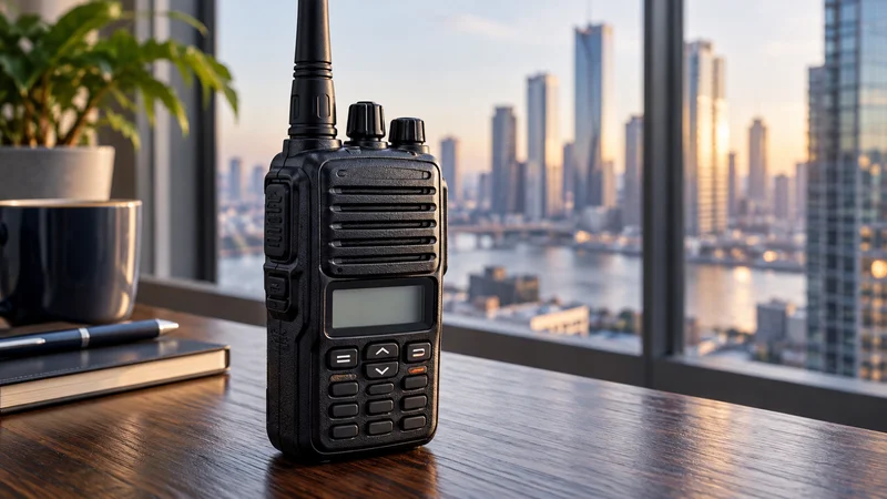 Portable radio beside a city window